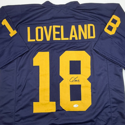 Autographed/Signed Colston Loveland Michigan Blue College Football Jersey JSA COA