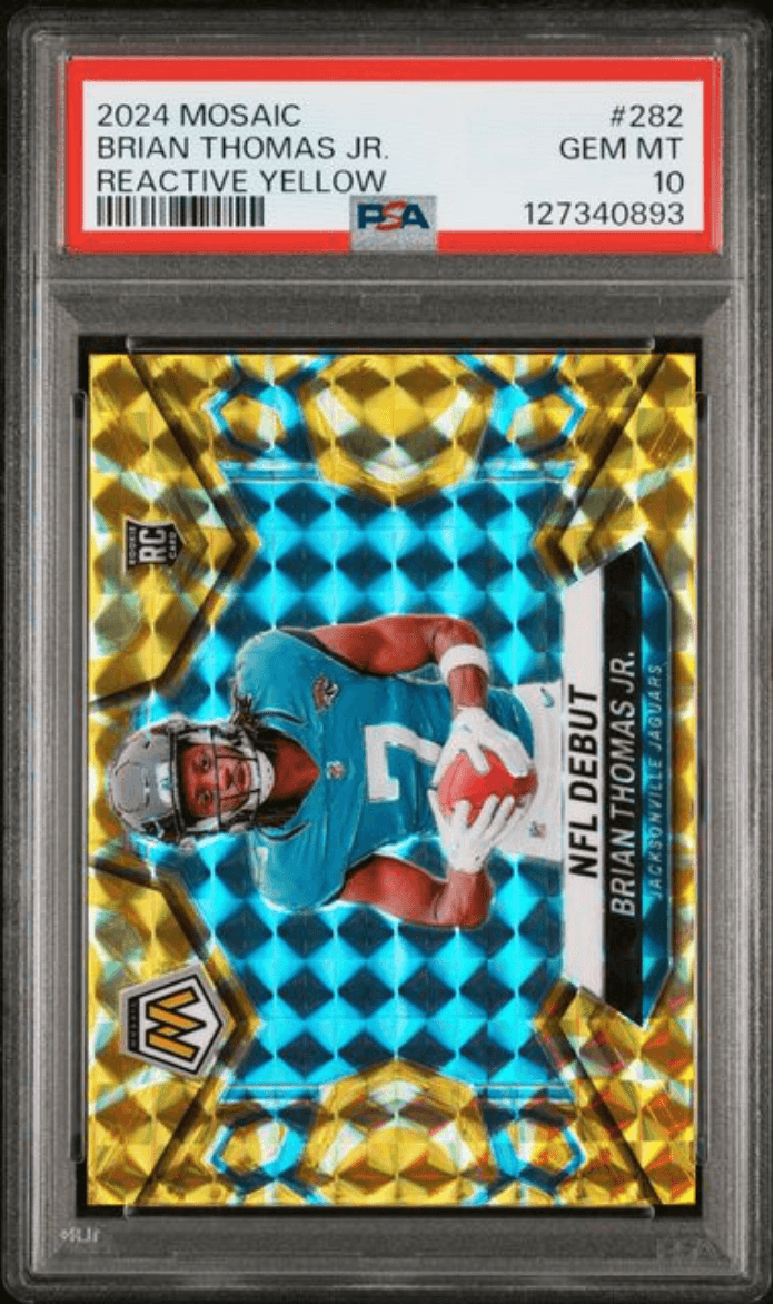 Graded 2024 Panini Mosaic Brian Thomas Jr #282 Reactive Yellow Rookie RC Football Card PSA 10 Gem Mint