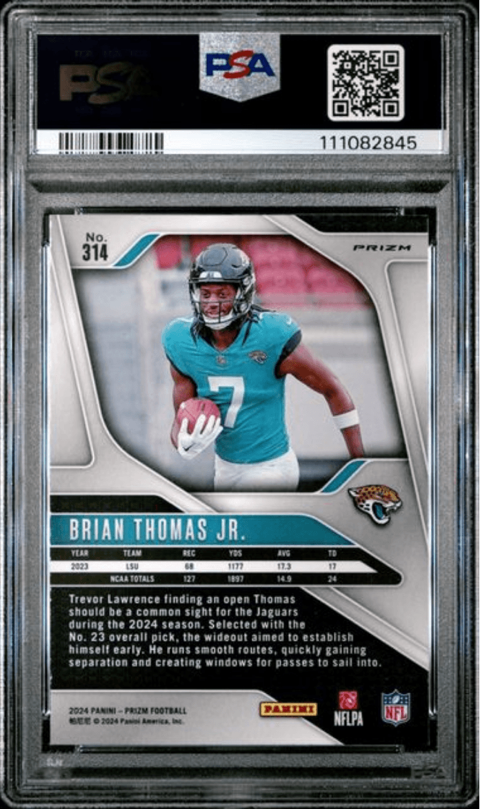 Graded 2024 Panini Prizm Brian Thomas Jr #314 Green Wave Rookie RC Football Card PSA 10 Gem Mint