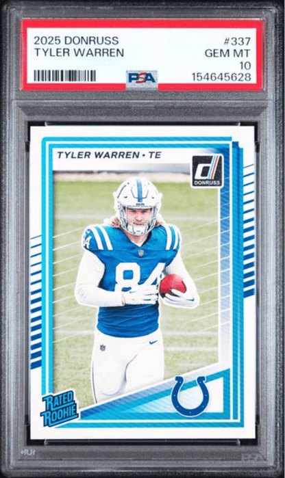 Graded 2025 Panini Donruss Tyler Warren #337 Rookie RC Football Card PSA 10 Gem Mint