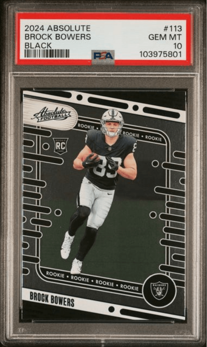 Graded 2024 Panini Absolute Brock Bowers #113 Black Rookie RC Football Card PSA 10 Gem Mint