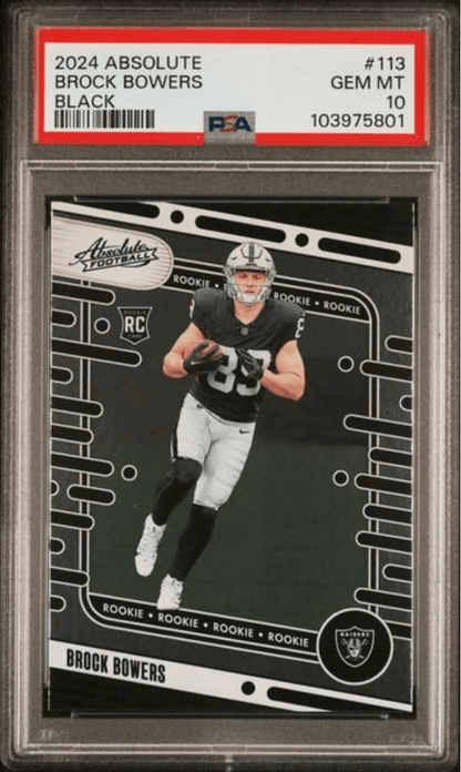 Graded 2024 Panini Absolute Brock Bowers #113 Black Rookie RC Football Card PSA 10 Gem Mint