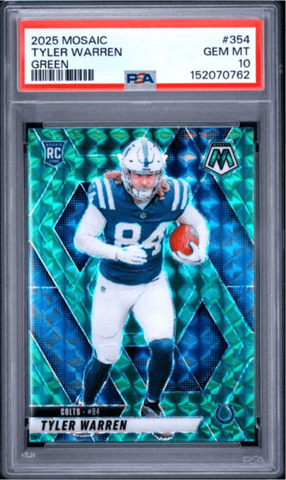 Graded 2025 Panini Mosaic Tyler Warren #354 Green Rookie RC Football Card PSA 10 Gem Mint