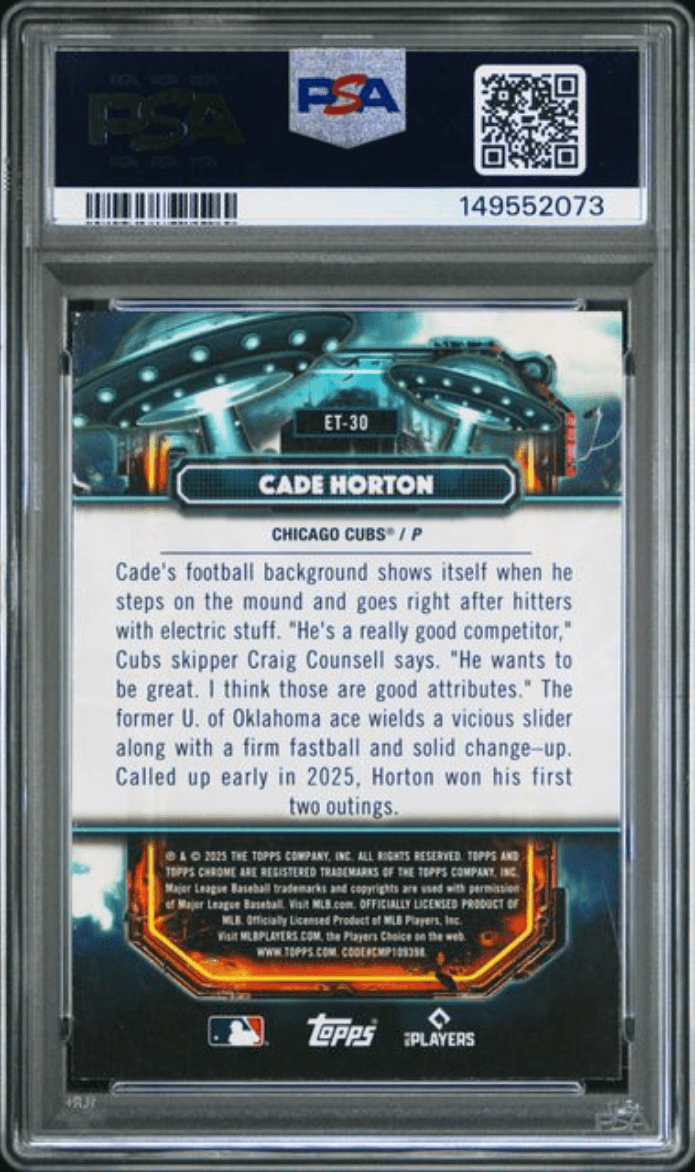 Graded 2025 Topps Cosmic Chrome Cade Horton #30 Extraterrestrial Talent Rookie RC Baseball Card PSA 10 Gem Mint