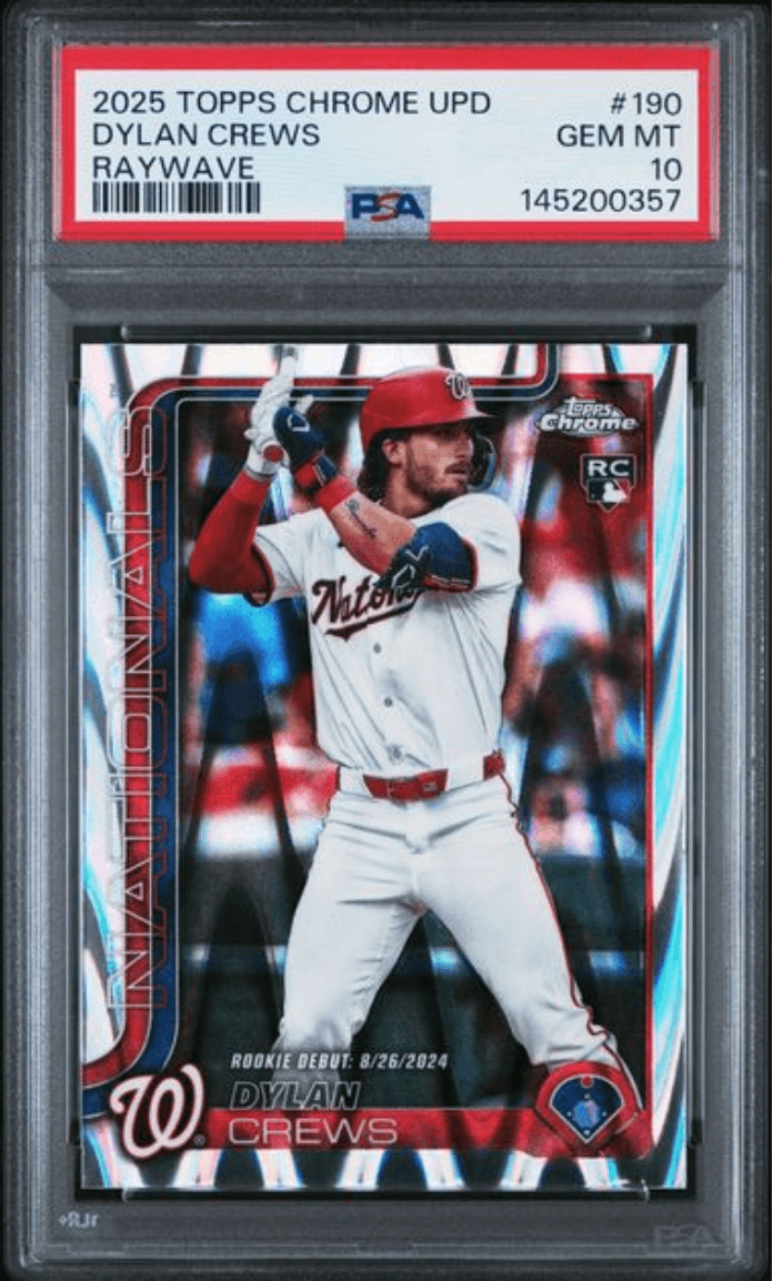 Graded 2025 Topps Chrome Update Dylan Crews #190 Raywave Rookie RC Baseball Card PSA 10 Gem Mint