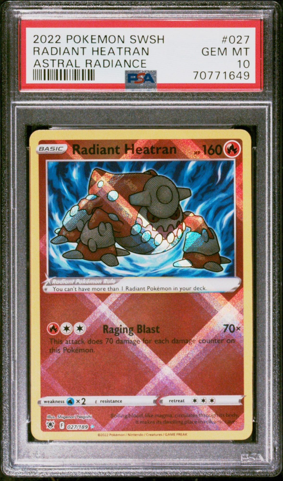 Graded 2022 Pokemon SWSH Radiant Heatran #027 Astral Radiance Trading Card Game PSA 10 Gem Mint