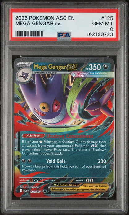 Graded 2026 Pokemon Ascended Heroes EN Mega Gengar Ex #125 Trading Card Game PSA 10 Gem Mint