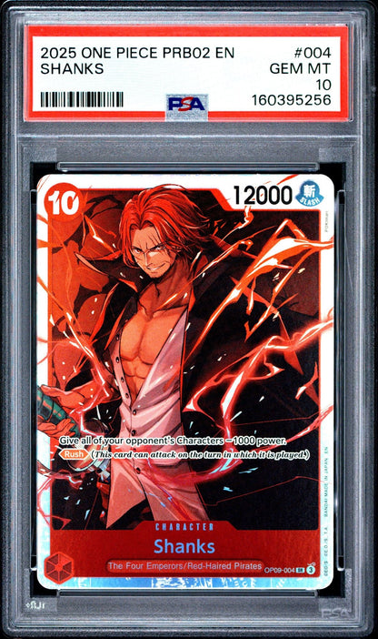 Graded 2025 One Piece Shanks #004 OP09 PRB02 Trading Card Game PSA 10 Gem Mint