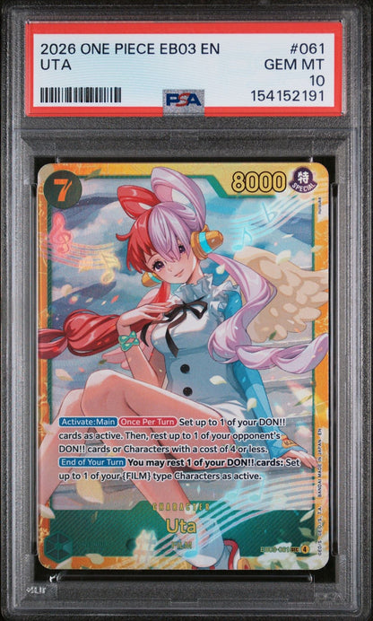 Graded 2026 One Piece EN Uta #061 EB03 Heroines Edition Trading Card Game PSA 10 Gem Mint