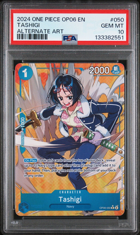 Graded 2024 One Piece Tashigi #050 OP06 EN Alternate Art Wings of the Captain Trading Card Game PSA 10 Gem Mint