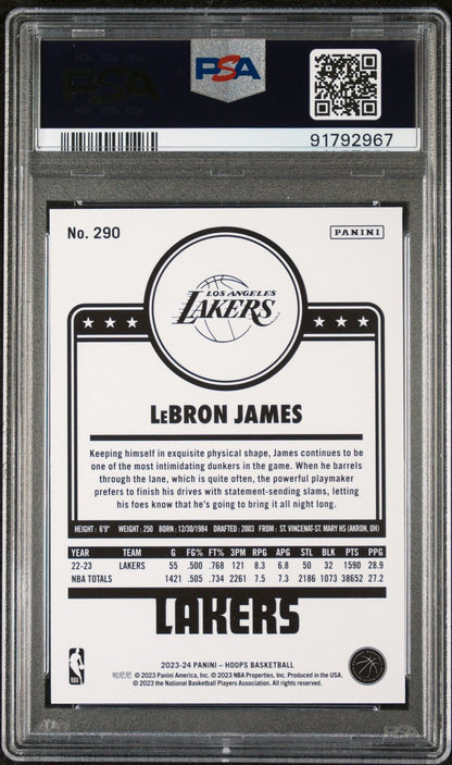 Graded 2023 Panini NBA Hoops LeBron James #290 Basketball Card PSA 10 Gem Mint