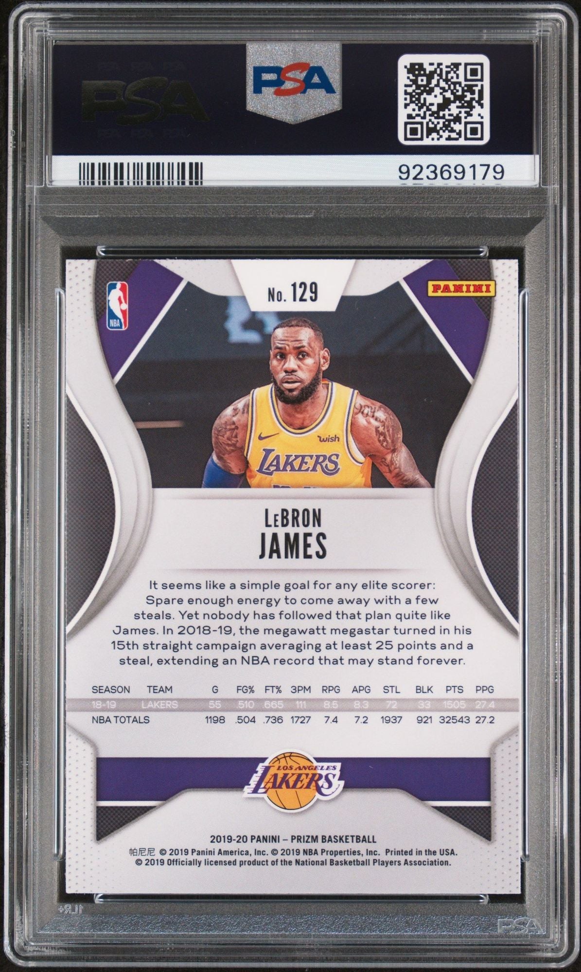 Graded 2019 Panini Prizm LeBron James #129 Basketball Card PSA 10 Gem Mint