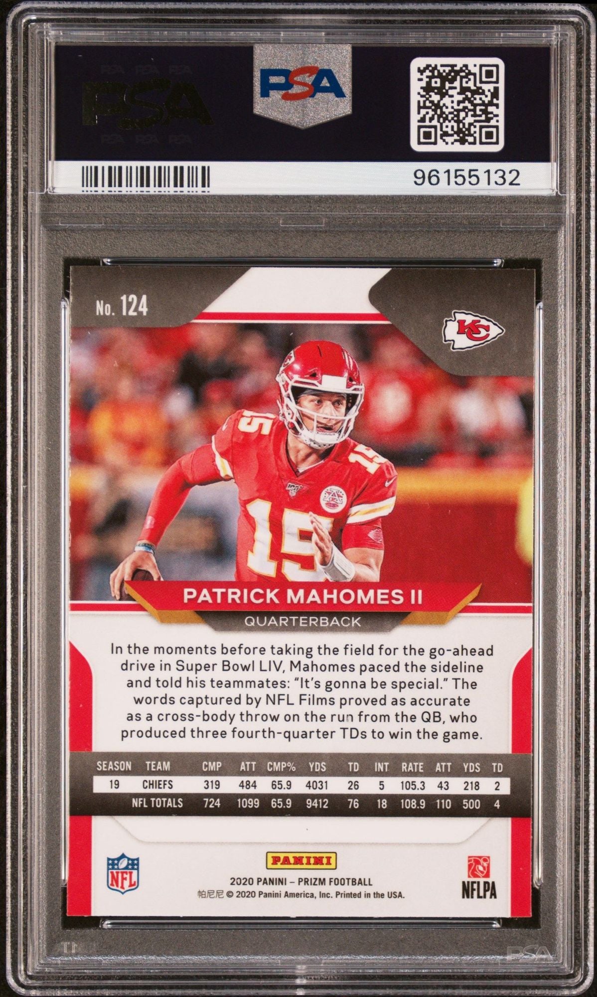 Graded 2020 Panini Prizm Patrick Mahomes II #124 Football Card PSA 10 Gem Mint