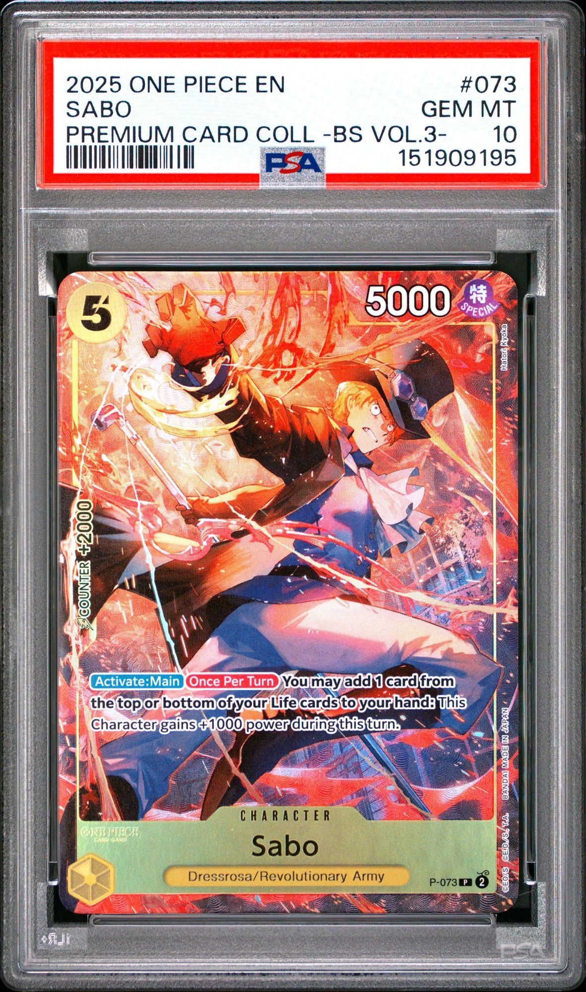 Graded 2025 ENOne Piece Sabo #073 Premium Card Collection Trading Card Game PSA 10 Gem Mint