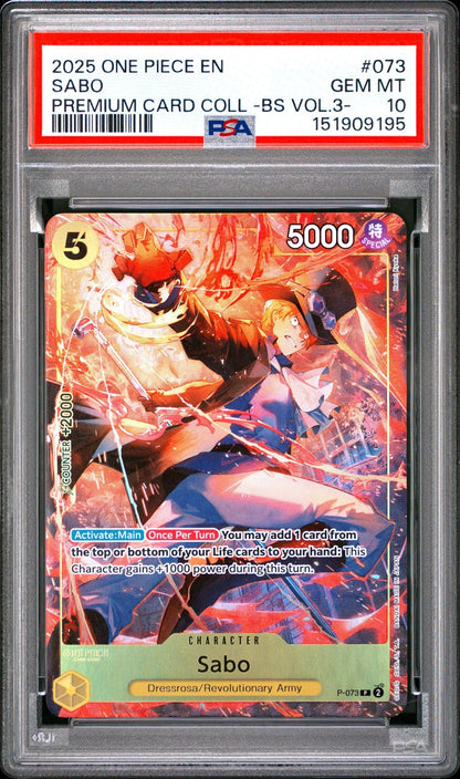 Graded 2025 ENOne Piece Sabo #073 Premium Card Collection Trading Card Game PSA 10 Gem Mint