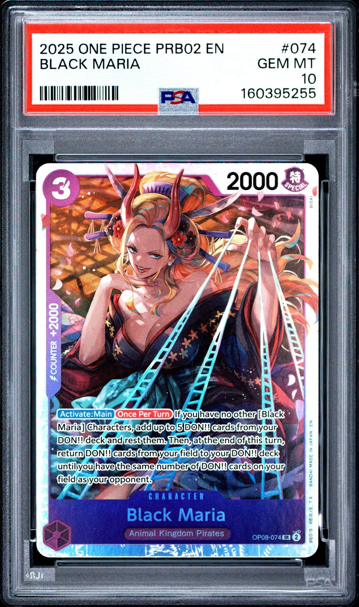 Graded 2025 One Piece Black Maria #074 OP08 Trading Card Game PSA 10 Gem Mint