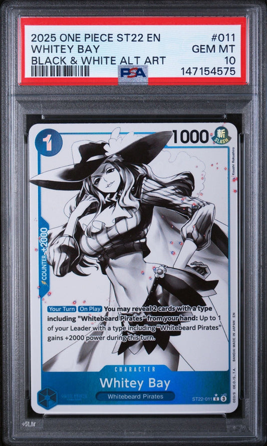 Graded 2025 One Piece Whitey bay #011 ST22 Black & White Alternate Art Trading Card Game PSA 10 Gem Mint
