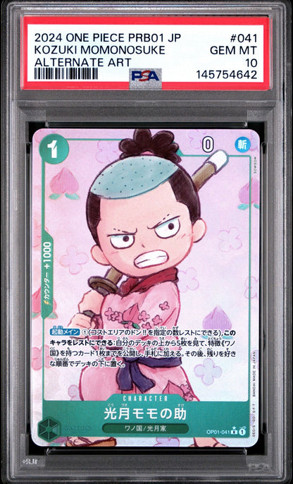 Graded 2024 One Piece Japanese PRB01 Kozuki Momonosuke #041 Alternate Art Trading Card Game PSA 10 Gem Mint