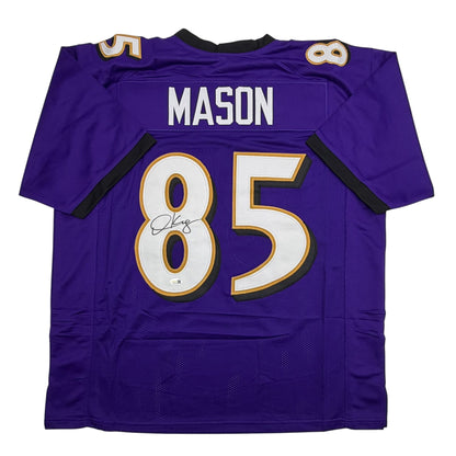 Autographed/Signed Derrick Mason Baltimore Purple Football Jersey Beckett BAS COA