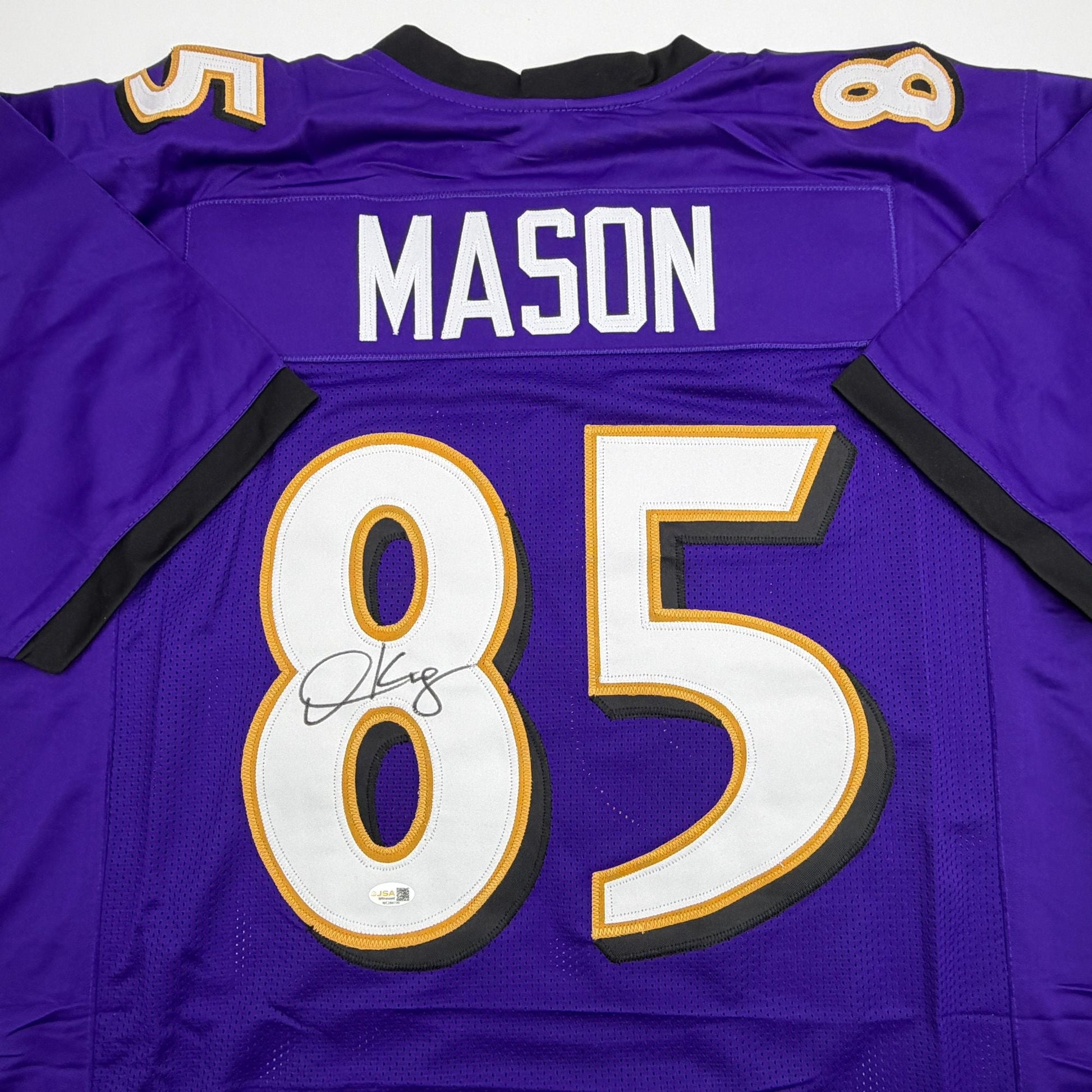 Autographed/Signed Derrick Mason Baltimore Purple Football Jersey Beckett BAS COA