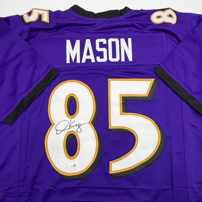 Autographed/Signed Derrick Mason Baltimore Purple Football Jersey Beckett BAS COA