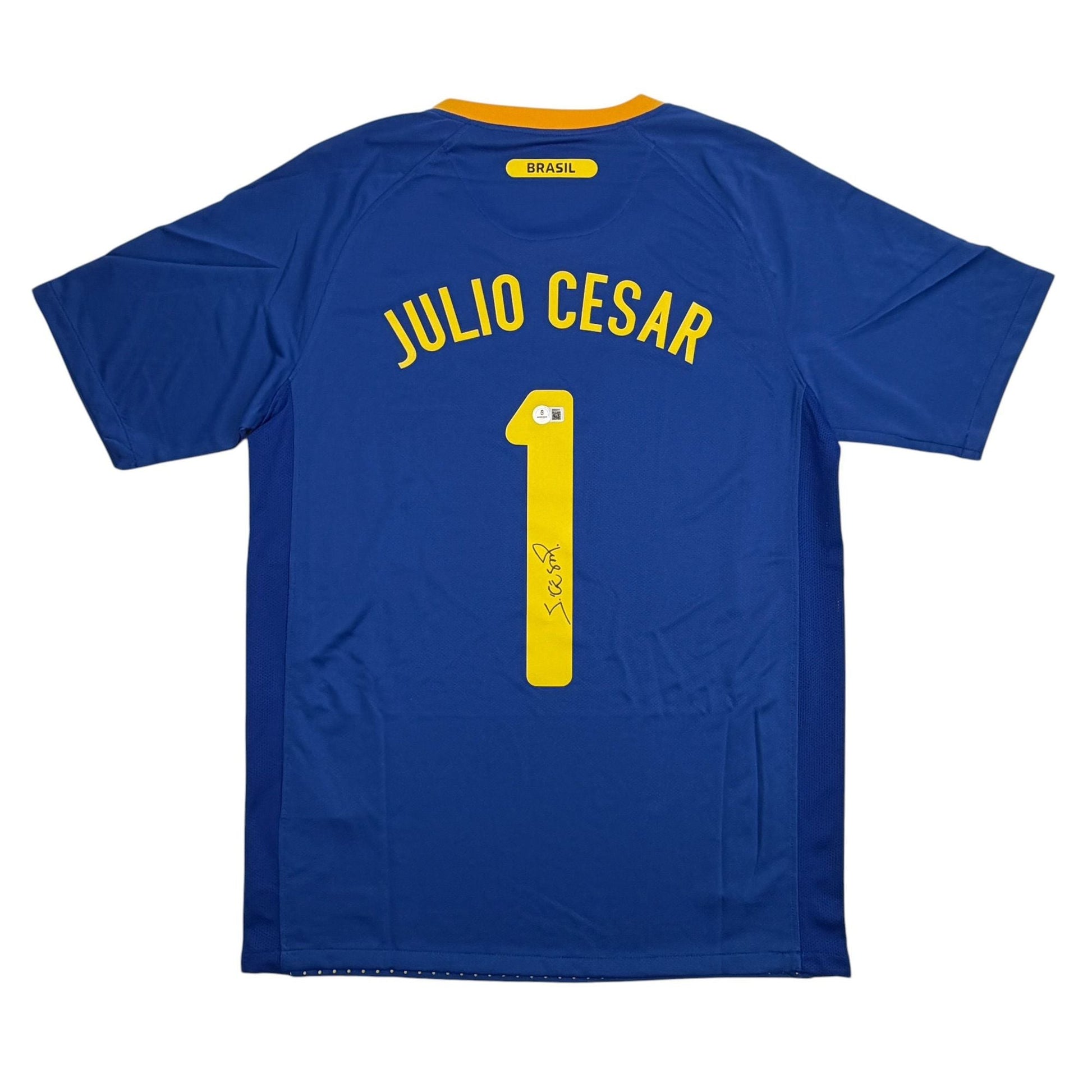 Autographed/Signed Julio Cesar Brazil Blue Soccer Futbol Jersey Beckett BAS COA