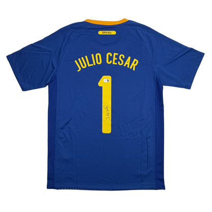 Autographed/Signed Julio Cesar Brazil Blue Soccer Futbol Jersey Beckett BAS COA