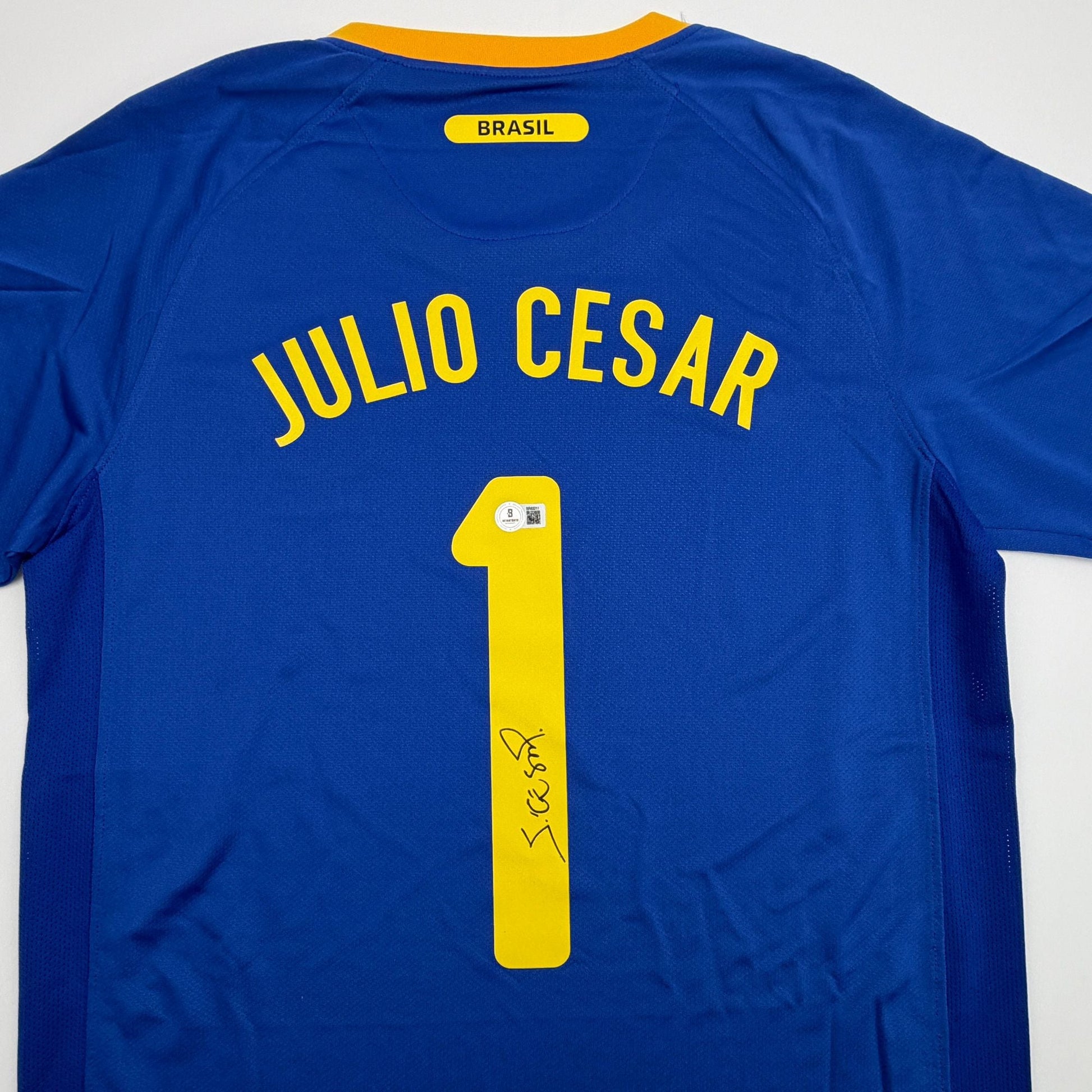 Autographed/Signed Julio Cesar Brazil Blue Soccer Futbol Jersey Beckett BAS COA