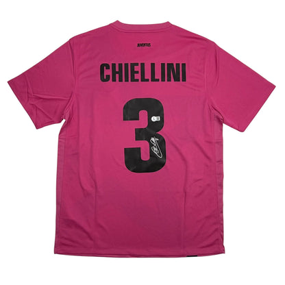 Autographed/Signed Giorgio Chiellini Juventus Pink Soccer Futbol Jersey Beckett BAS COA