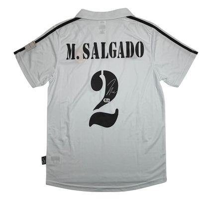 Autographed/Signed Michel Salgado Real Madrid White Soccer Futbol Jersey Beckett BAS COA