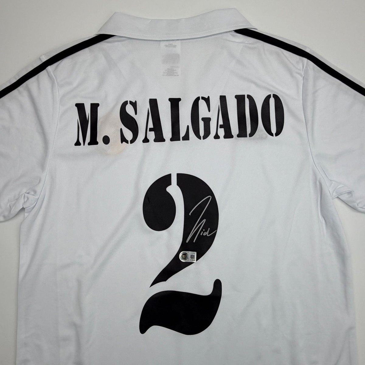 Autographed/Signed Michel Salgado Real Madrid White Soccer Futbol Jersey Beckett BAS COA