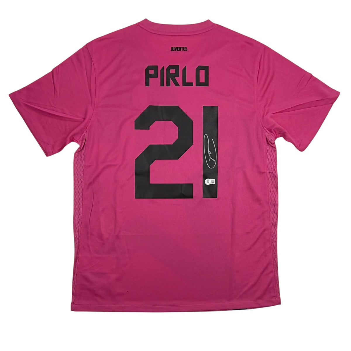 Autographed/Signed Andrea Pirlo Juventus Pink Soccer Jersey Beckett BAS COA
