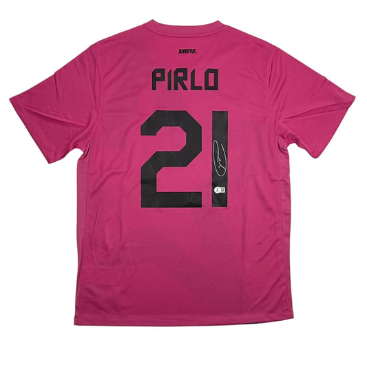 Autographed/Signed Andrea Pirlo Juventus Pink Soccer Jersey Beckett BAS COA