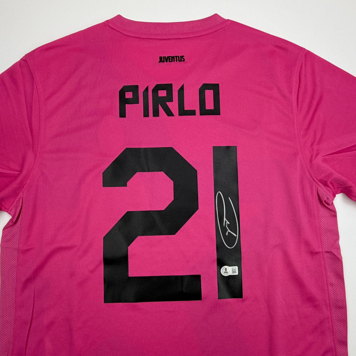 Autographed/Signed Andrea Pirlo Juventus Pink Soccer Jersey Beckett BAS COA