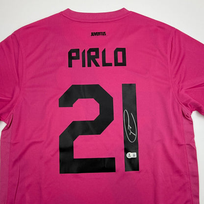 Autographed/Signed Andrea Pirlo Juventus Pink Soccer Jersey Beckett BAS COA