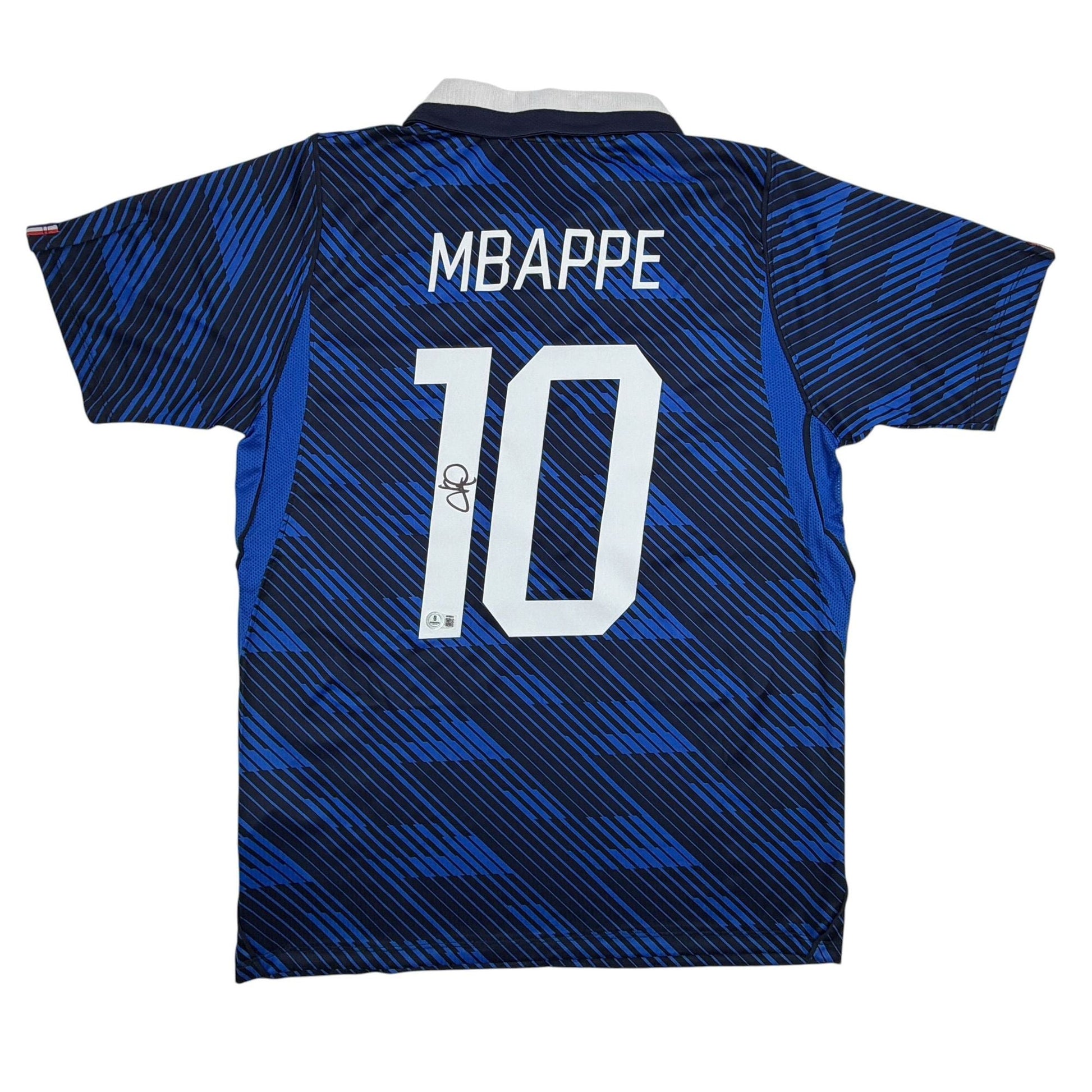 Autographed/Signed Kylian Mbappe France World Cup Blue Soccer Jersey Beckett BAS COA