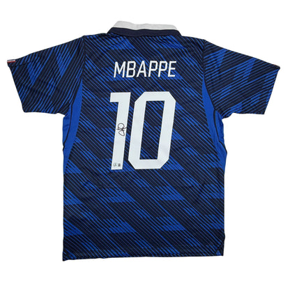 Autographed/Signed Kylian Mbappe France World Cup Blue Soccer Jersey Beckett BAS COA