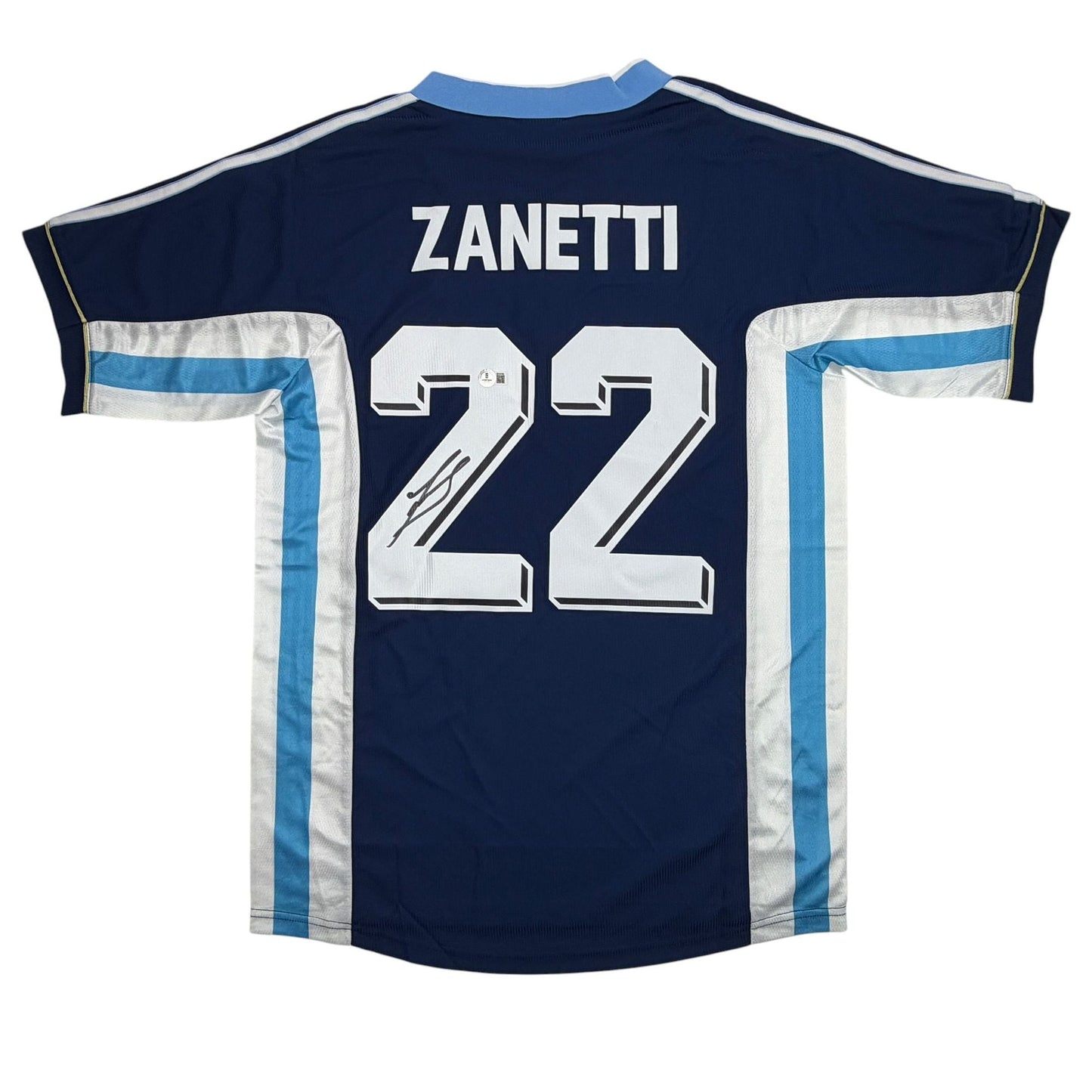 Autographed/Signed Javier Zanetti Argentina Blue #22 Soccer World Cup Jersey Beckett BAS COA