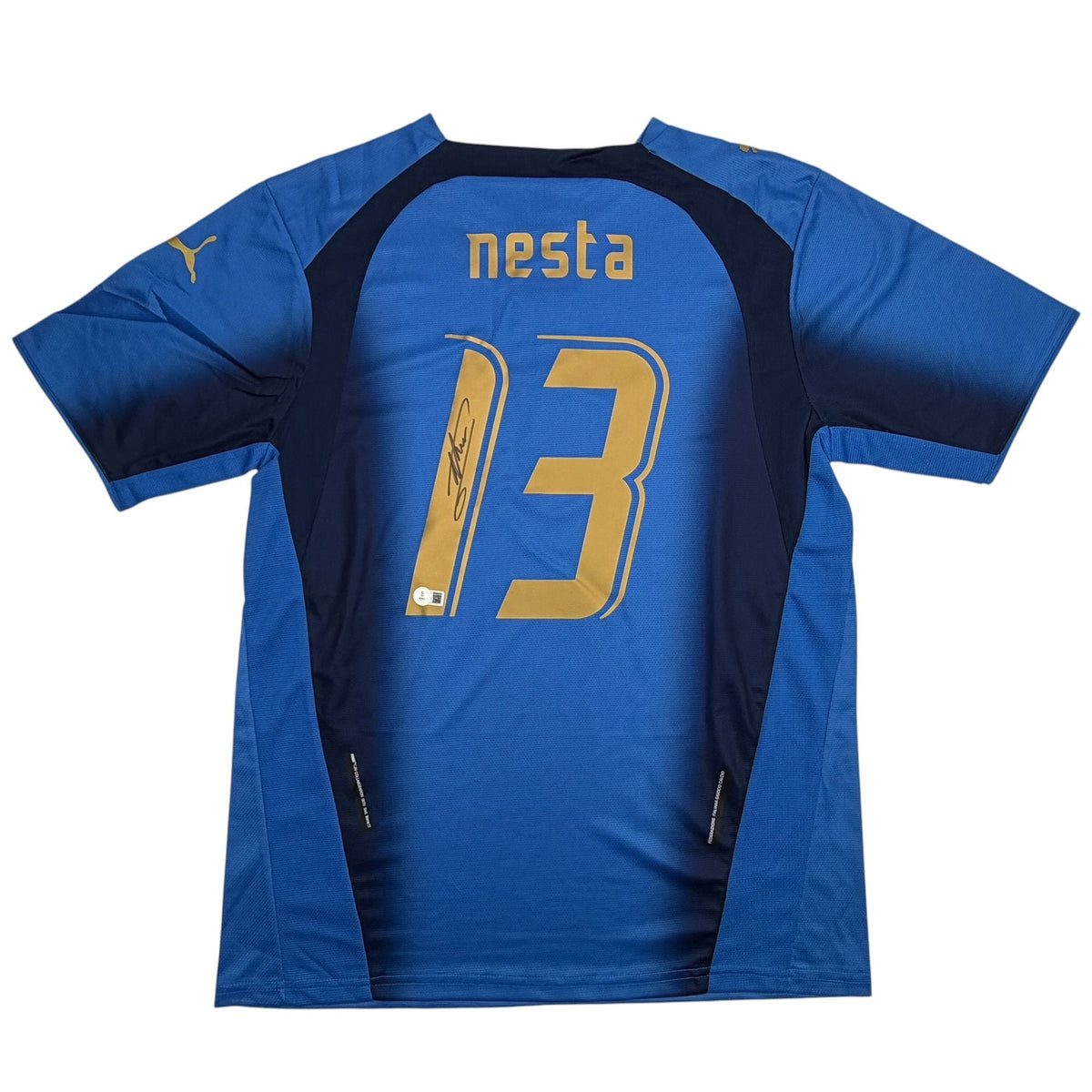 Autographed/Signed Alessandro Nesta Italy Blue Soccer Futbol Jersey Beckett BAS COA