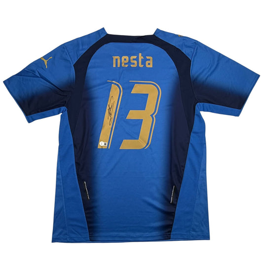 Autographed/Signed Alessandro Nesta Italy Blue Soccer Futbol Jersey Beckett BAS COA
