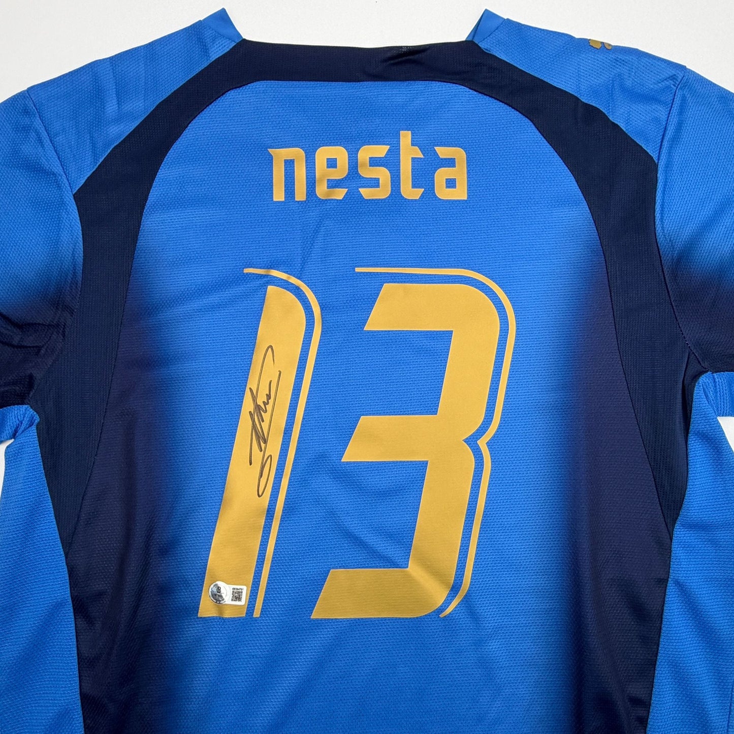 Autographed/Signed Alessandro Nesta Italy Blue Soccer Futbol Jersey Beckett BAS COA