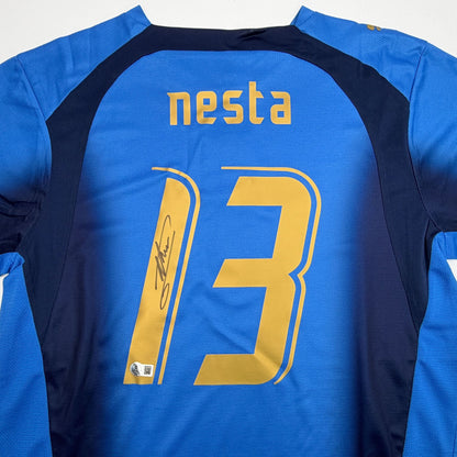 Autographed/Signed Alessandro Nesta Italy Blue Soccer Futbol Jersey Beckett BAS COA