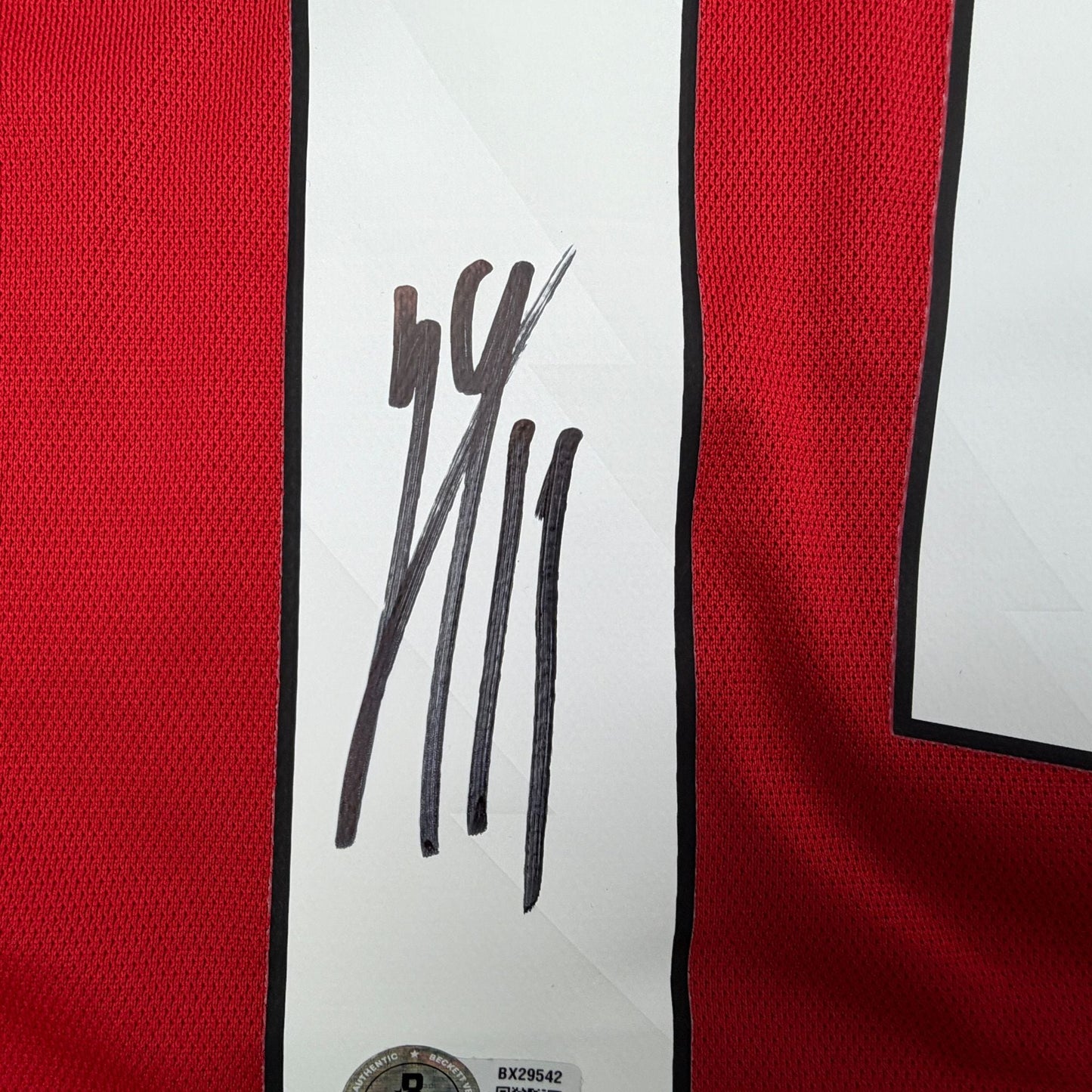 Autographed/Signed Leny Yoro Manchester United Red Soccer Futbol Jersey Beckett BAS COA