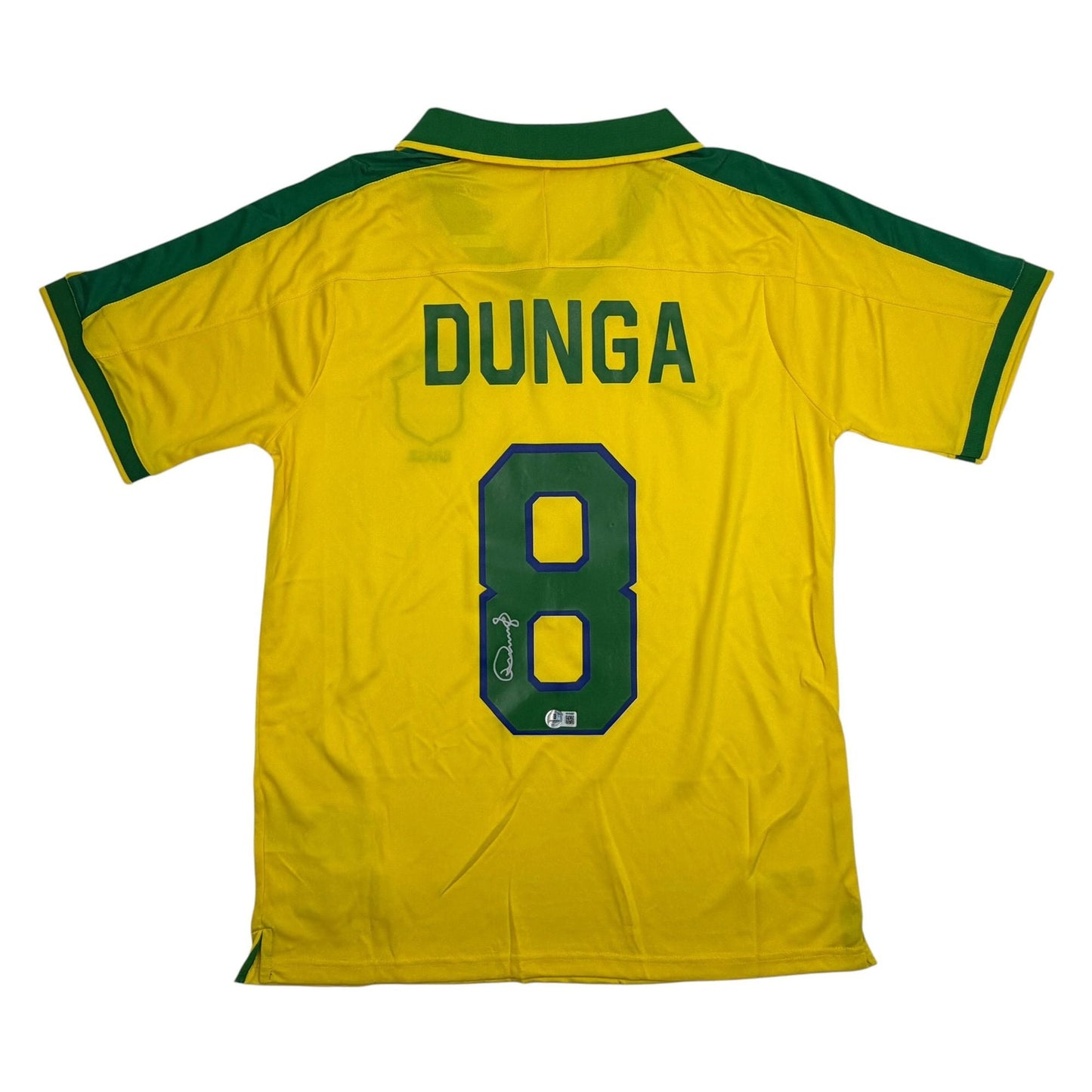 Autographed/Signed Carlos Dunga Brazil Yellow Soccer Futbol Jersey Beckett BAS COA