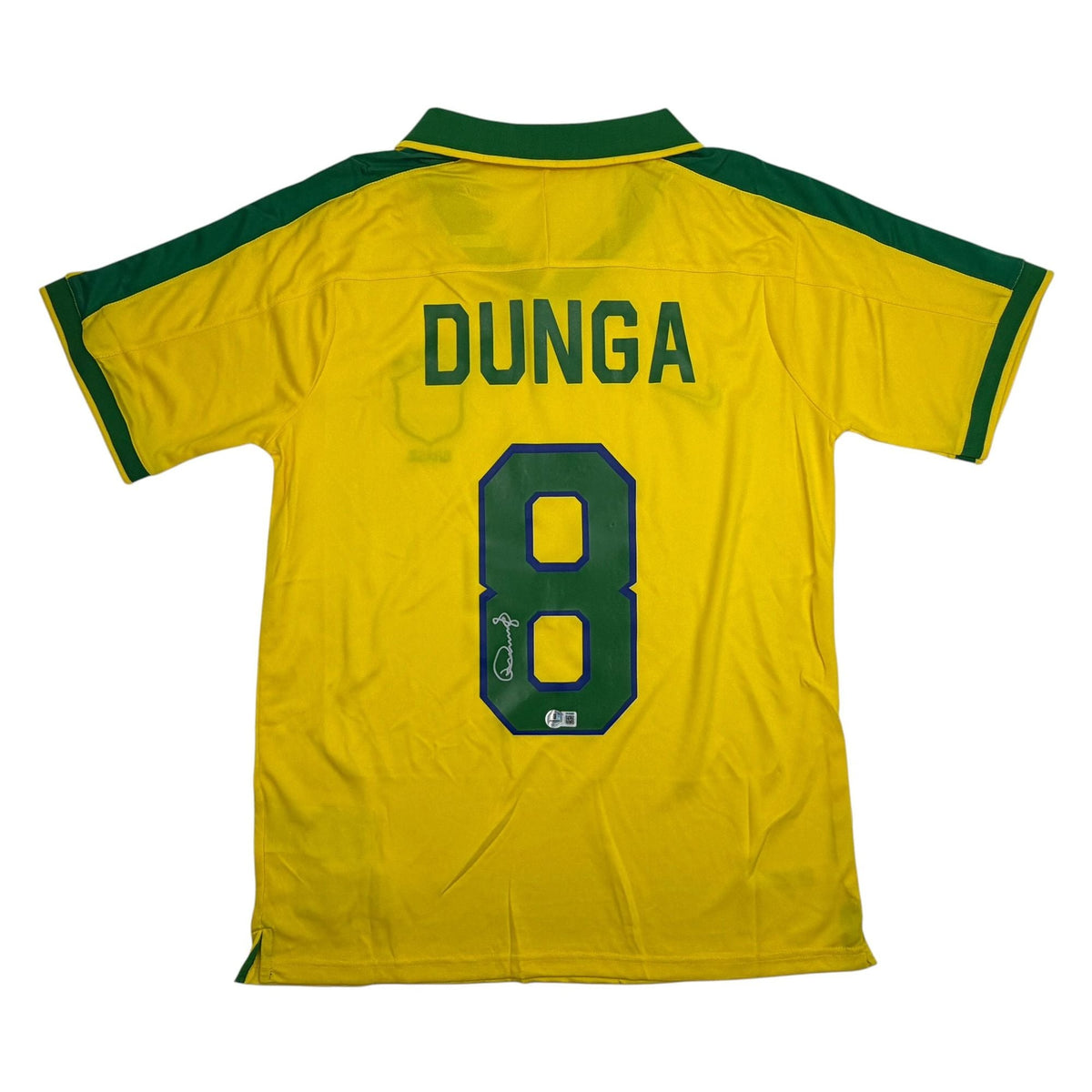 Autographed/Signed Carlos Dunga Brazil Yellow Soccer Futbol Jersey Beckett BAS COA