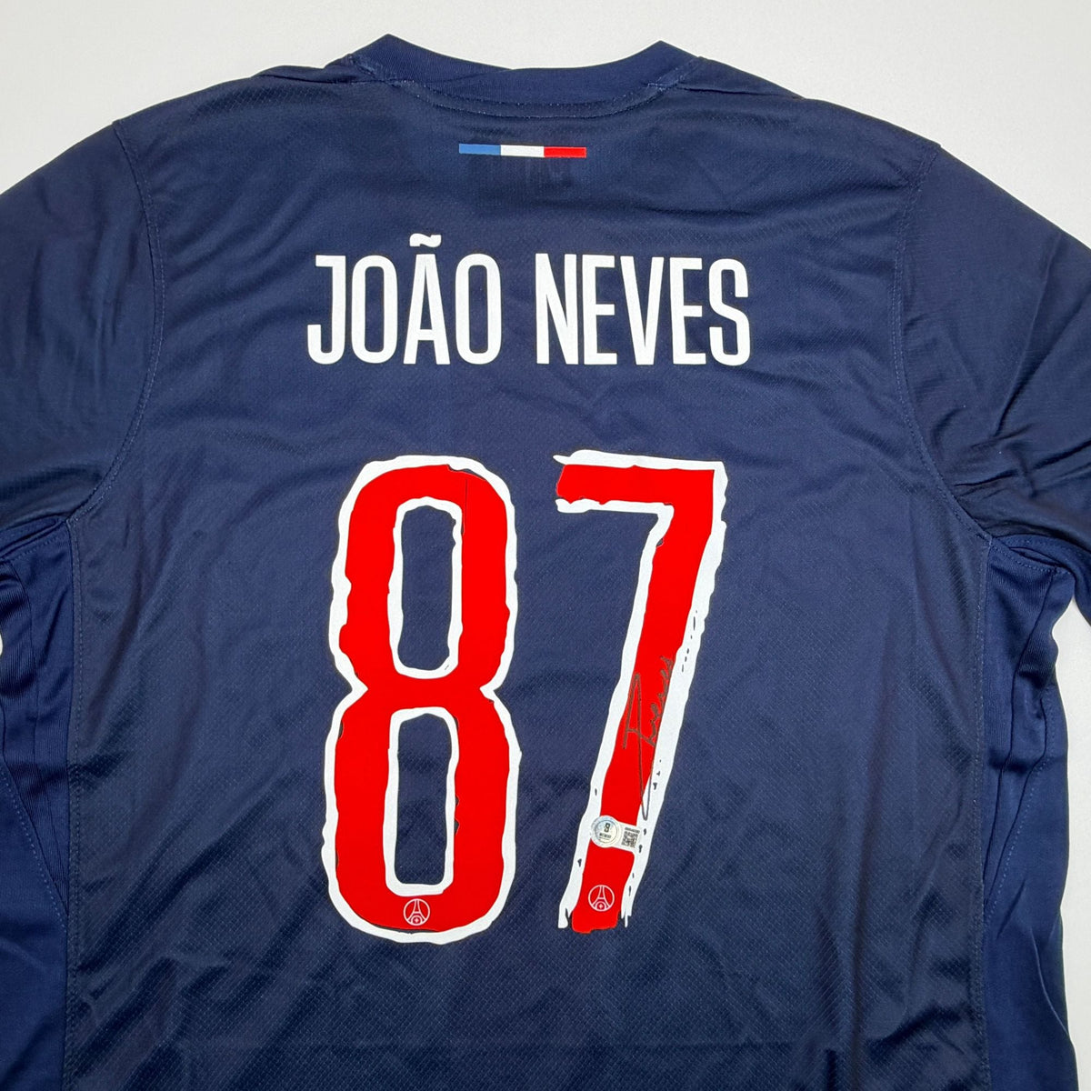 Autographed/Signed Joao Neves PSG Paris Saint Germain Blue Soccer Futbol Jersey Beckett BAS COA #2
