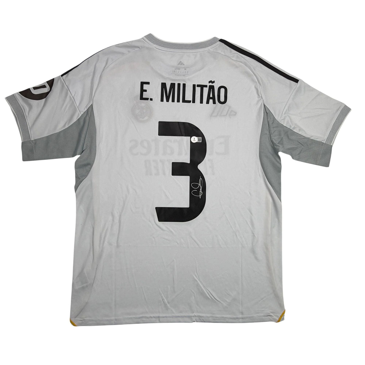 Autographed/Signed Eder Militao Real Madrid White Soccer Futbol Jersey Beckett BAS COA