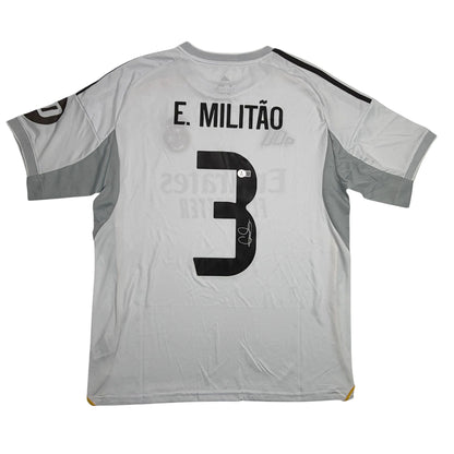 Autographed/Signed Eder Militao Real Madrid White Soccer Futbol Jersey Beckett BAS COA