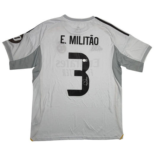 Autographed/Signed Eder Militao Real Madrid White Soccer Futbol Jersey Beckett BAS COA
