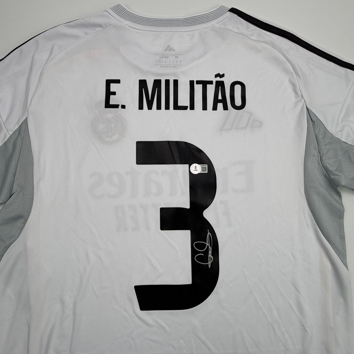 Autographed/Signed Eder Militao Real Madrid White Soccer Futbol Jersey Beckett BAS COA